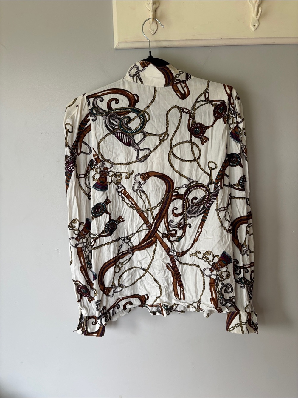 Chain & Rope Print Button Down Blouse Top | Renaissance Pirate Boho Chic | M - Picture 7 of 7